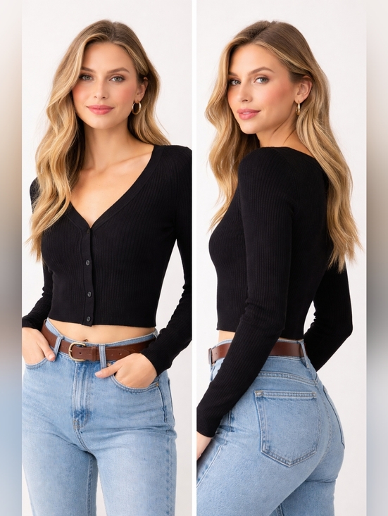 Sweaters - Maeve by Anthropologie Ribbed Knit Cropped Cardigan Black XXS